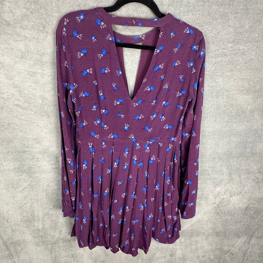 Free People Dress Womens 2 Purple Floral Tegan Keyhole Festival Boho Peasant - Picture 9 of 15